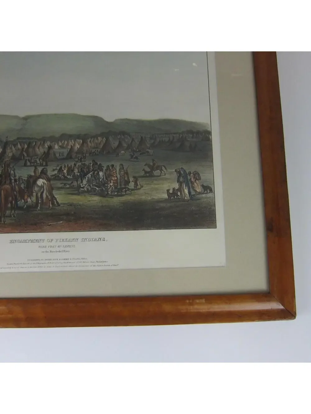McKenney & Hall Hand Colored Print Encampment Of Piekann Indians Antique Framed
